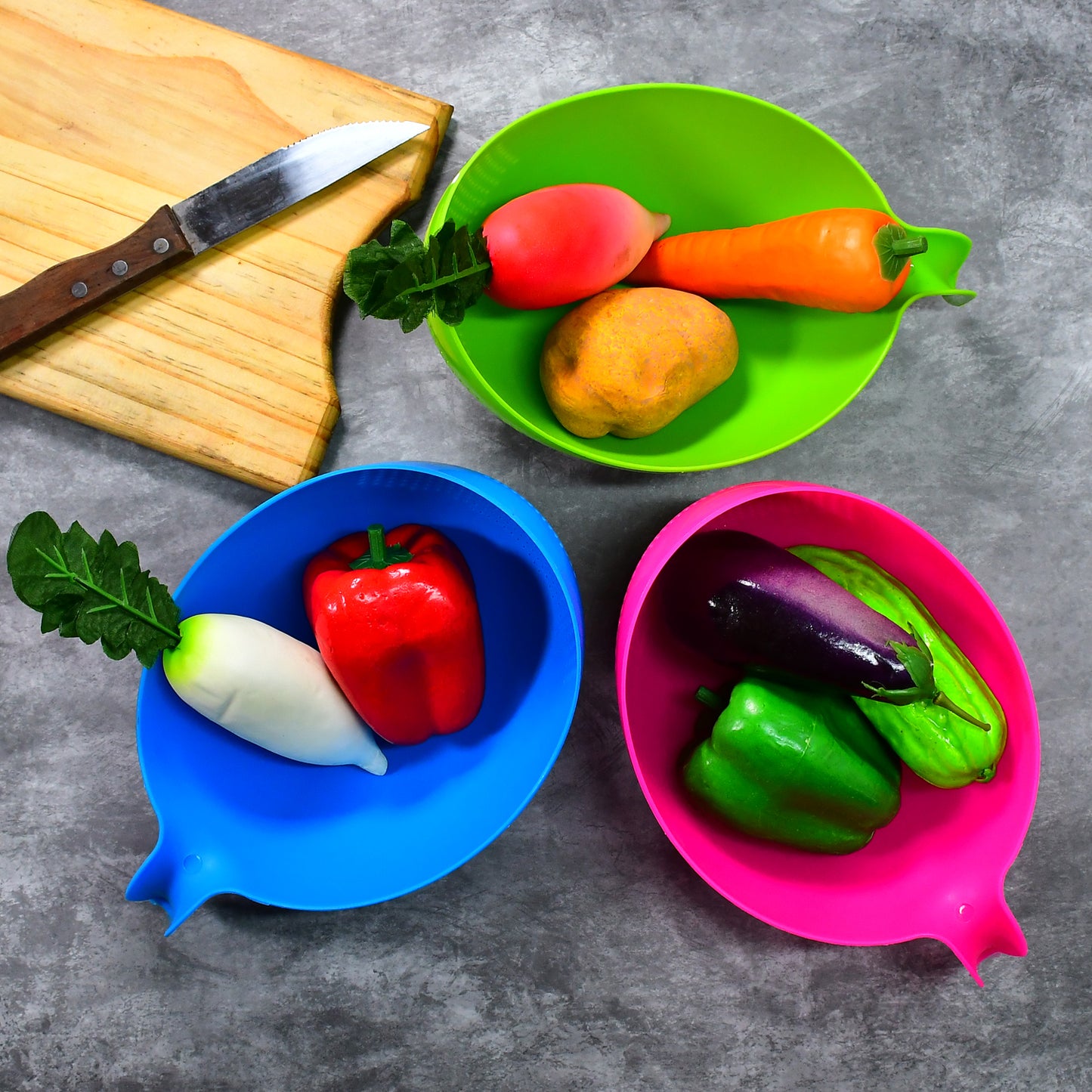 2068 Plastic Rice Bowlfood Strainer Thick Drain Basket With Handle For Rice Vegetable Fruit (Set Of 3pcs) - eazy cart store