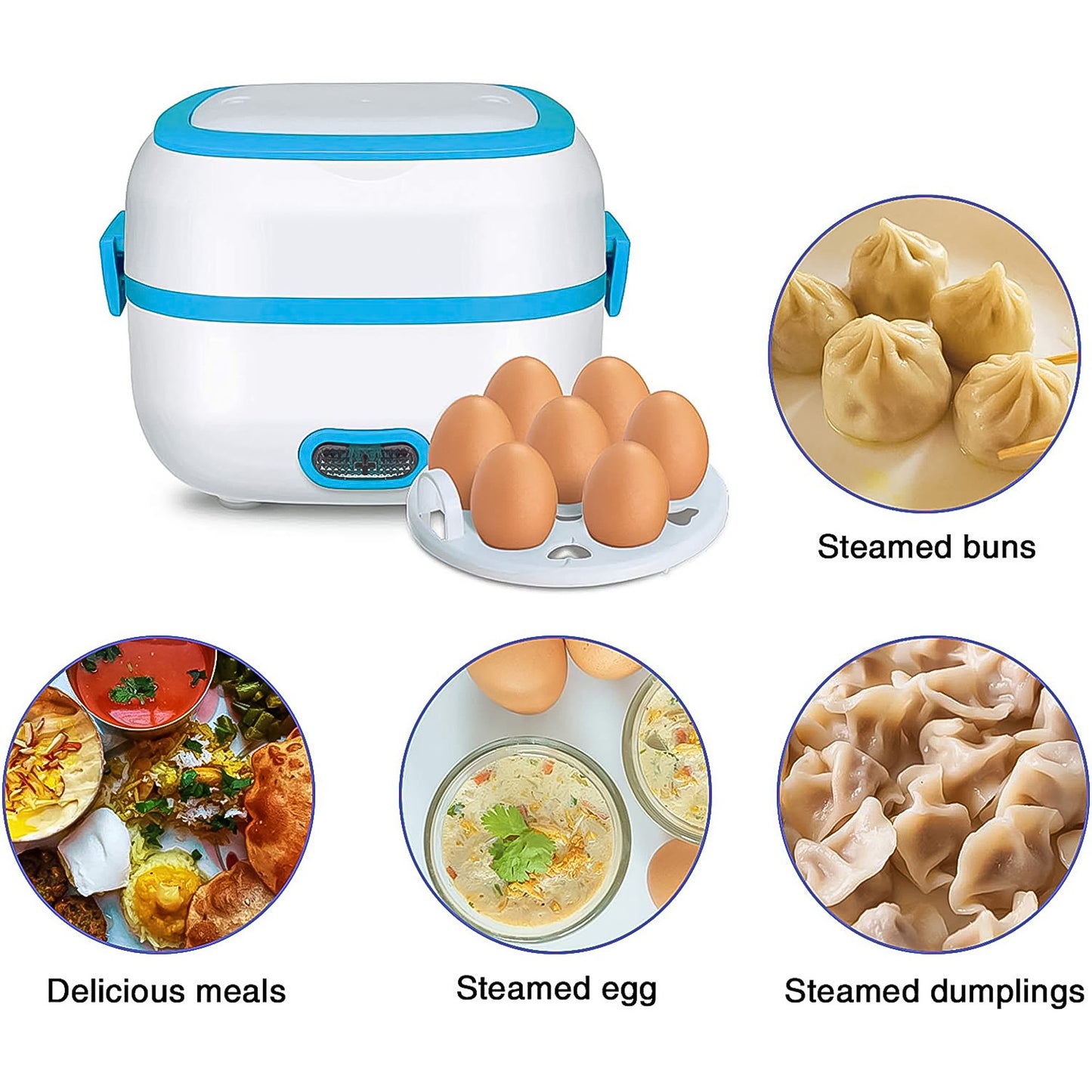 Electric Lunch Box 3 In 1 Food Heater Cooker Steamer With Stainless Steel Bowls (1 Set) - eazy cart store