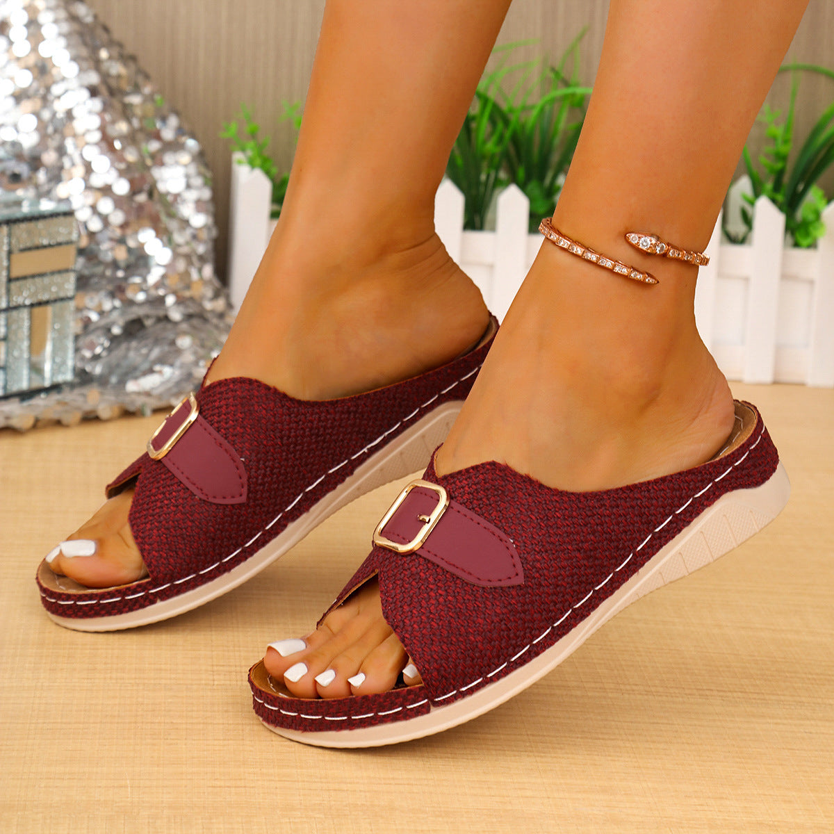 Platform Slippers Women's Shoes Plus Size Thick-soled Peep Toe Beach Shoes