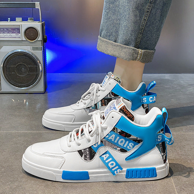 Four Seasons New Men's Casual Shoes Fashionable Outdoor Sports Shoes Trendy High Top Board Shoes - eazy cart store