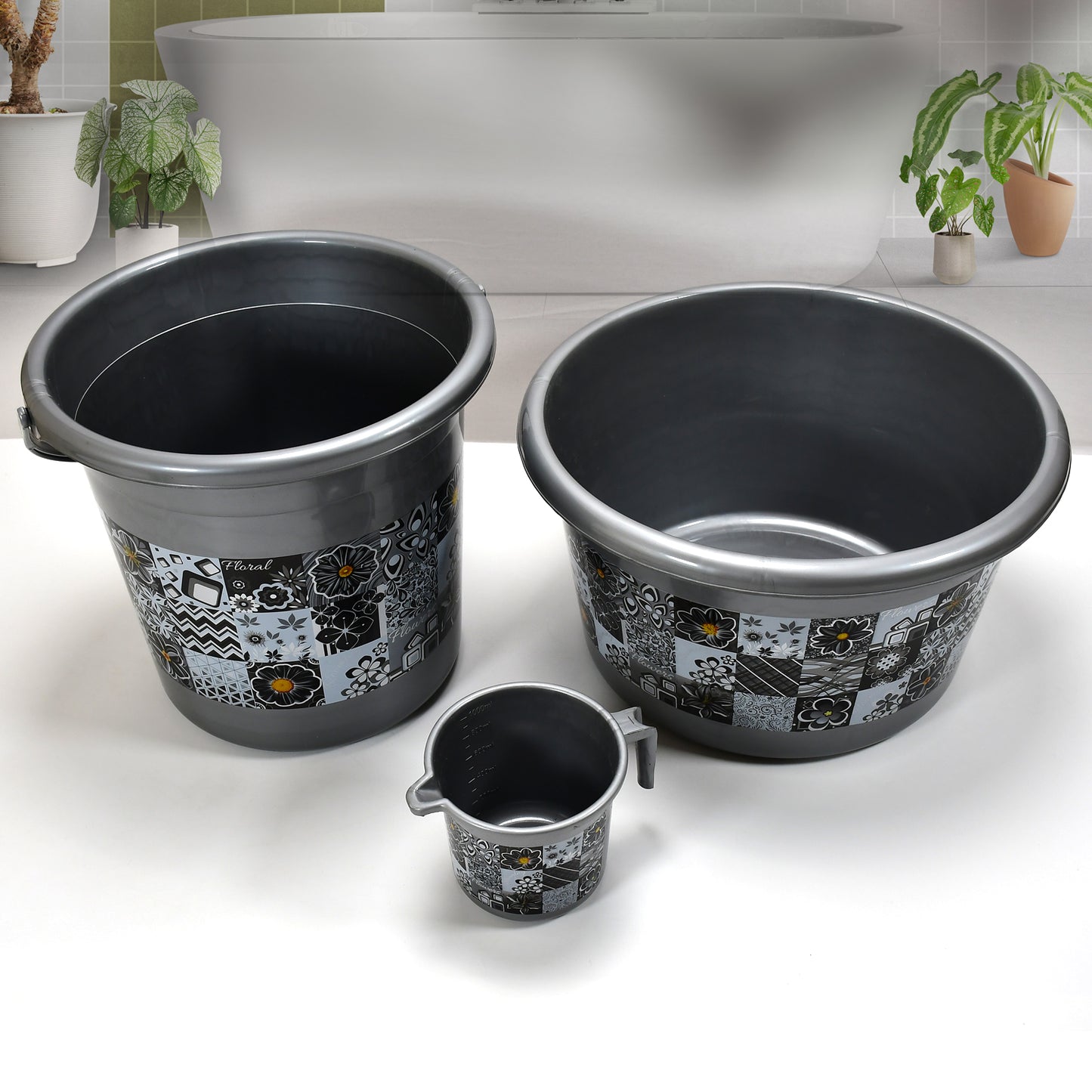 4050 Large Capacity Plastic Bathroom Set Of 7pieces (1pc Big Tub 1pc Bucket1pc Dustbin 1pc Mug 1pc Soap Case 1pc Dustpan 1pc Stool) - eazy cart store
