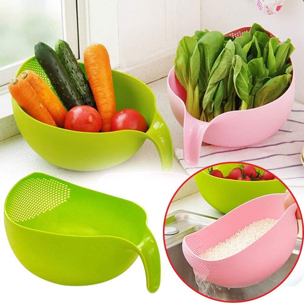 2068 Plastic Rice Bowlfood Strainer Thick Drain Basket With Handle For Rice Vegetable Fruit (Set Of 3pcs) - eazy cart store
