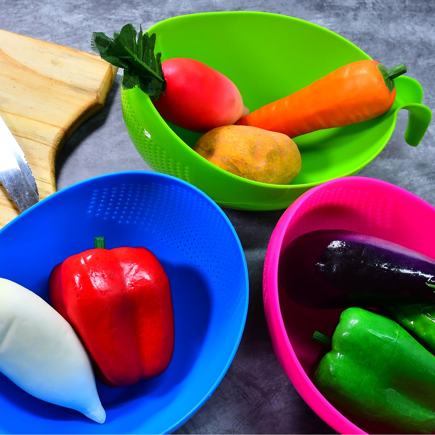 2068 Plastic Rice Bowlfood Strainer Thick Drain Basket With Handle For Rice Vegetable Fruit (Set Of 3pcs) - eazy cart store