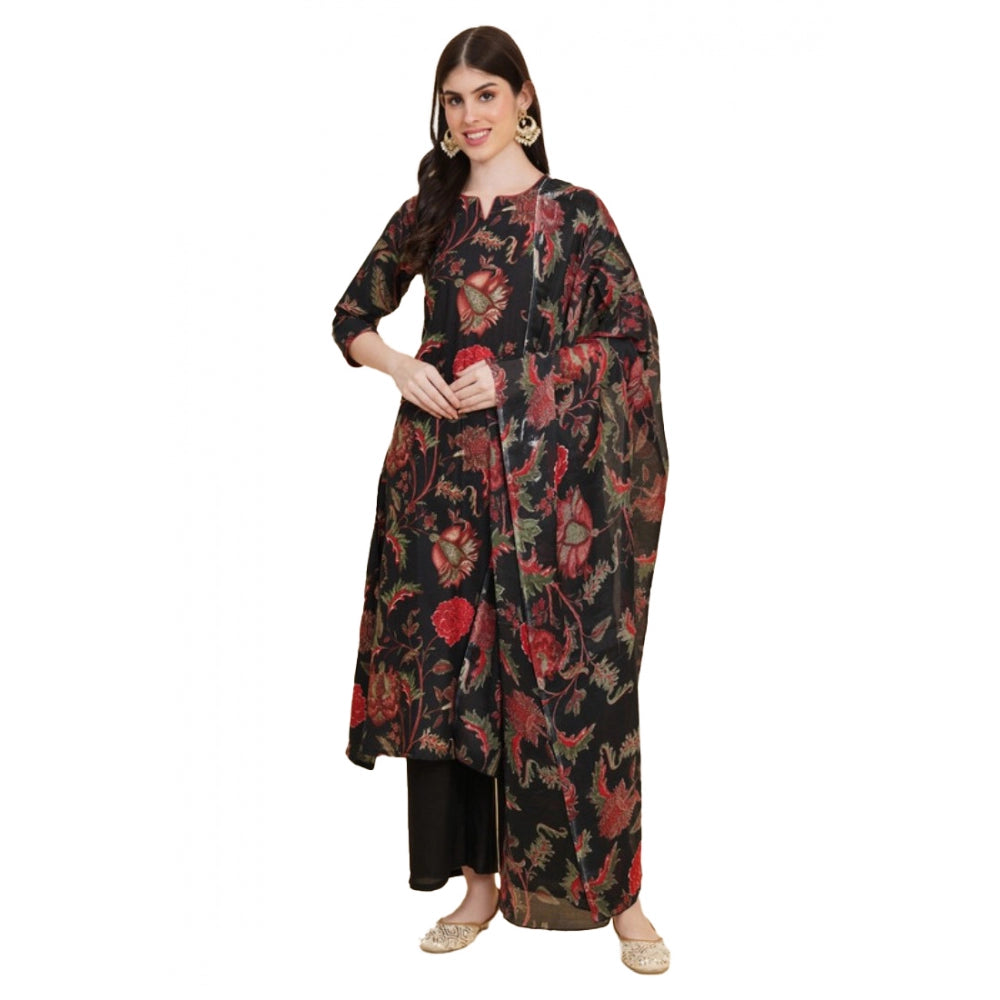 Generic Women's Casual 3/4th Sleeve Floral Print Cotton Kurti Set (Blue)
