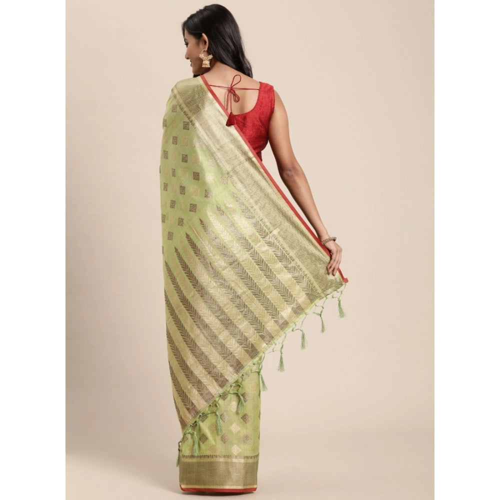 Generic Women's Chanderi Cotton Printed Saree With Unstitched Blouse (Pista, 5-6 Mtrs)