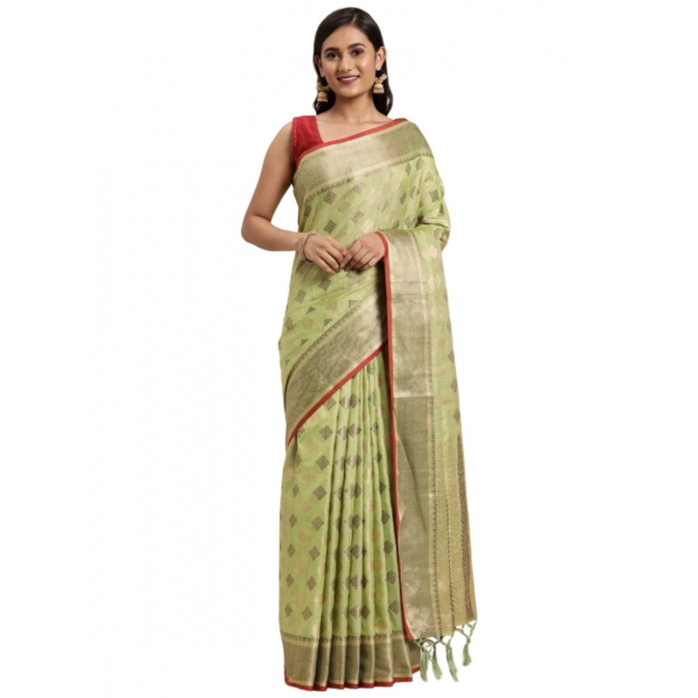 Generic Women's Chanderi Cotton Printed Saree With Unstitched Blouse (Pista, 5-6 Mtrs)
