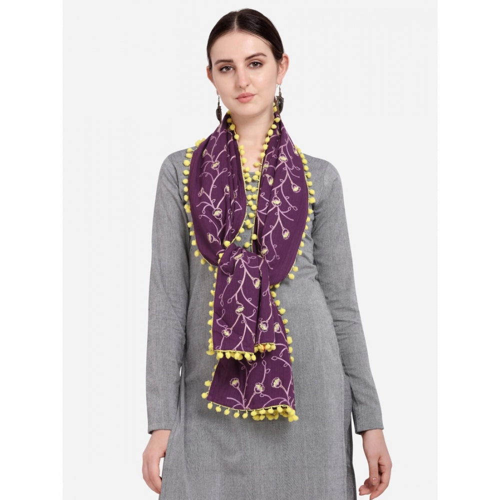 Generic Women's Cotton Embroidered Dupatta (Purple, Length: 0.5 to 1 Mtr)