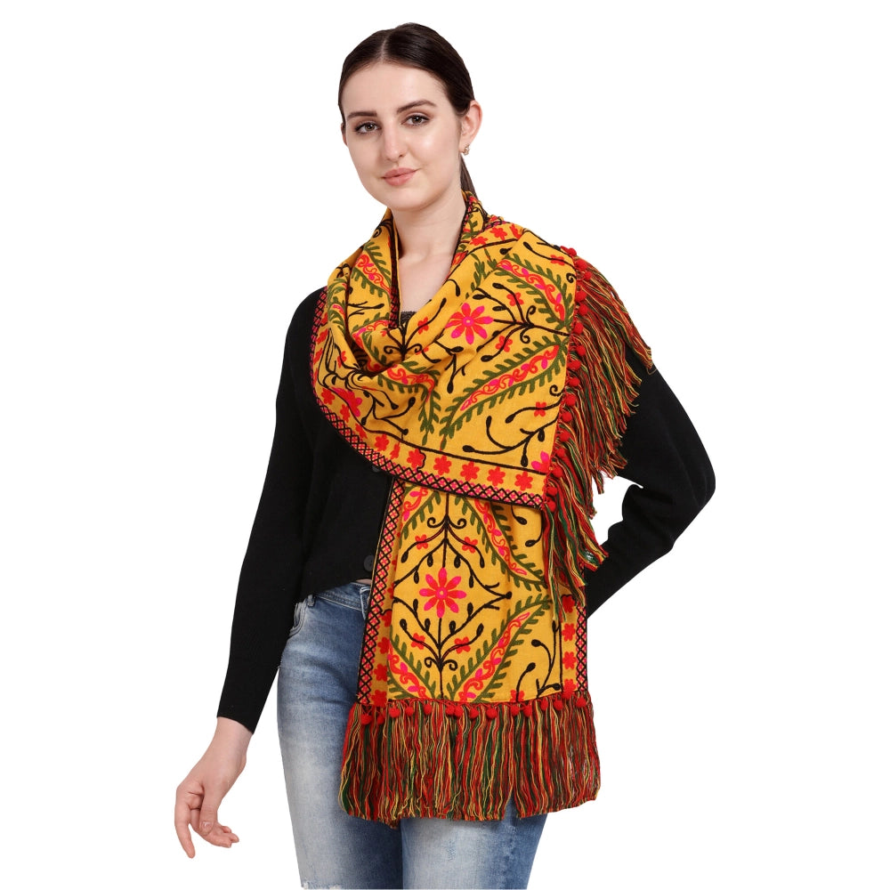 Generic Women's Cotton Embroidered Muffler (Mustard, Length: 0.5 to 1 Mtr)