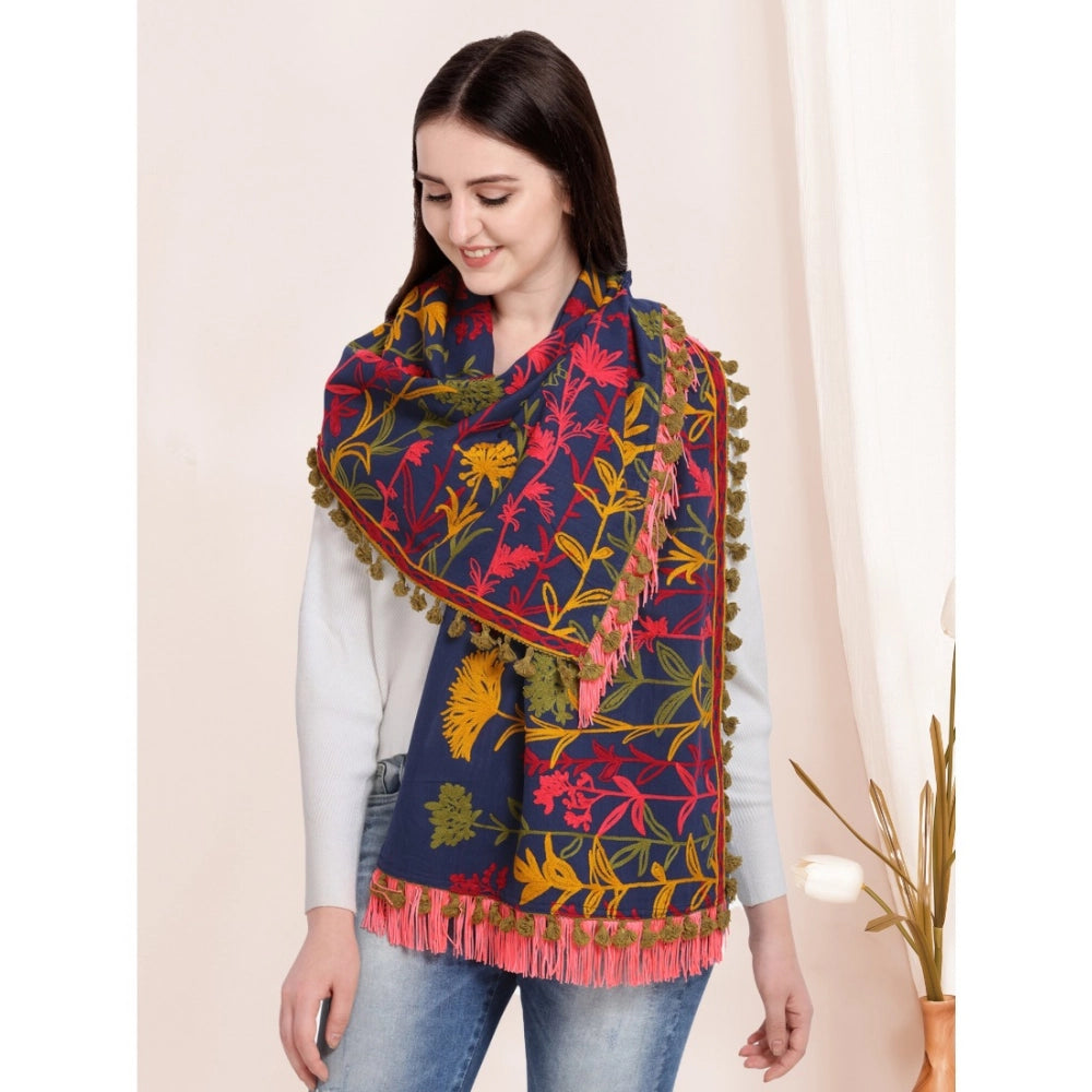 Generic Women's Cotton Embroidered Muffler (Navyblue, Length: 0.5 to 1 Mtr)
