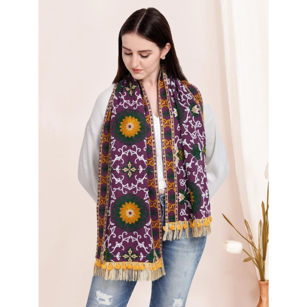 Generic Women's Cotton Embroidered Muffler (Purple, Length: 0.5 to 1 Mtr)