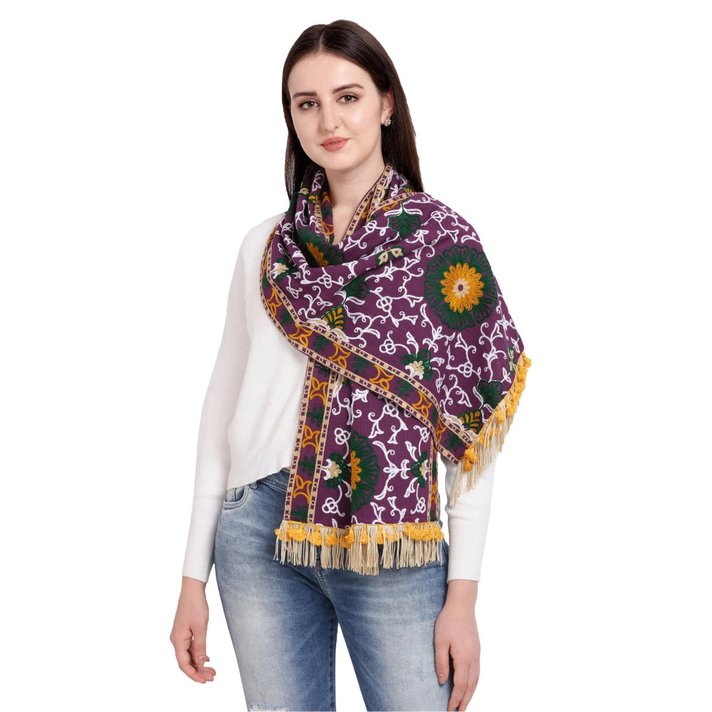 Generic Women's Cotton Embroidered Muffler (Purple, Length: 0.5 to 1 Mtr)