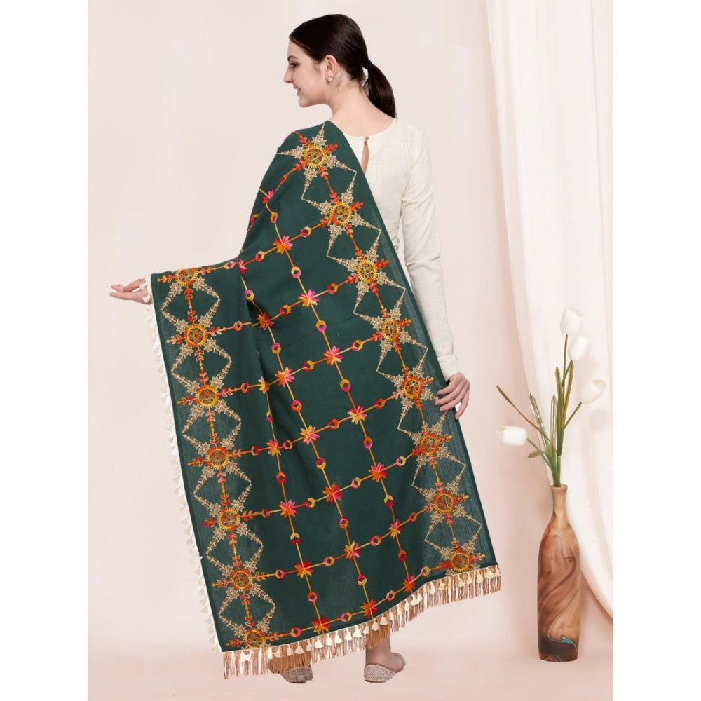 Generic Women's Cotton Embroidered Dupatta (Green, Length: 0.5 to 1 Mtr)