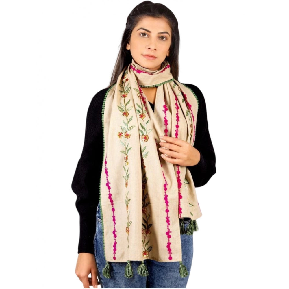 Generic Women's Cotton Opaque Stole (Beige, Length: 1.5 to 2 Mtr)