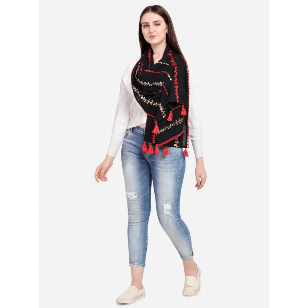Generic Women's Cotton Opaque Stole (Black , Length: 1.5 to 2 Mtr)