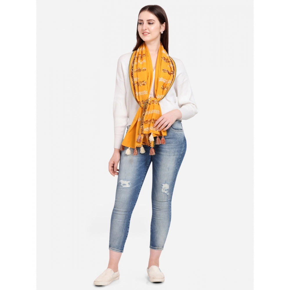 Generic Women's Cotton Opaque Stole (Yellow, Length: 1.5 to 2 Mtr)