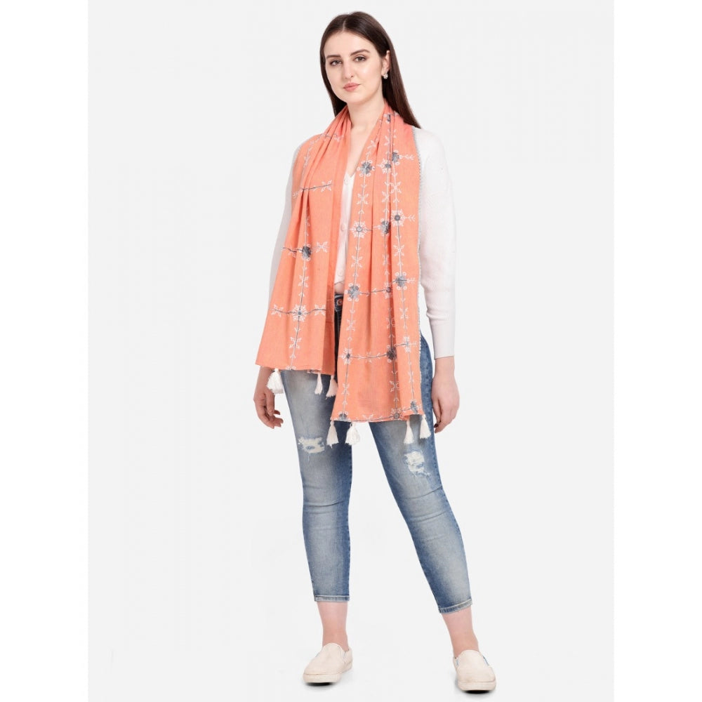 Generic Women's Cotton Opaque Stole (Peach, Length: 1.5 to 2 Mtr)