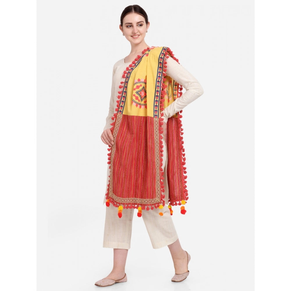 Generic Women's Cotton Embroidered Dupatta (Yellow, Length: 1.5 to 2 Mtr)