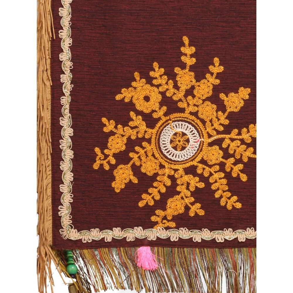 Generic Women's Cotton Embroidered Dupatta (Maroon, Length: 1.5 to 2 Mtr)