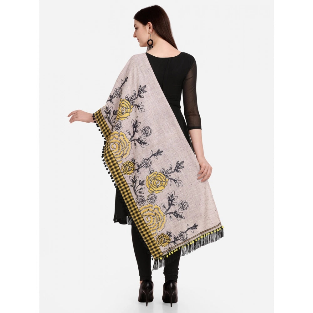 Generic Women's Cotton Embroidered Dupatta (Gray, Length: 1.5 to 2 Mtr)