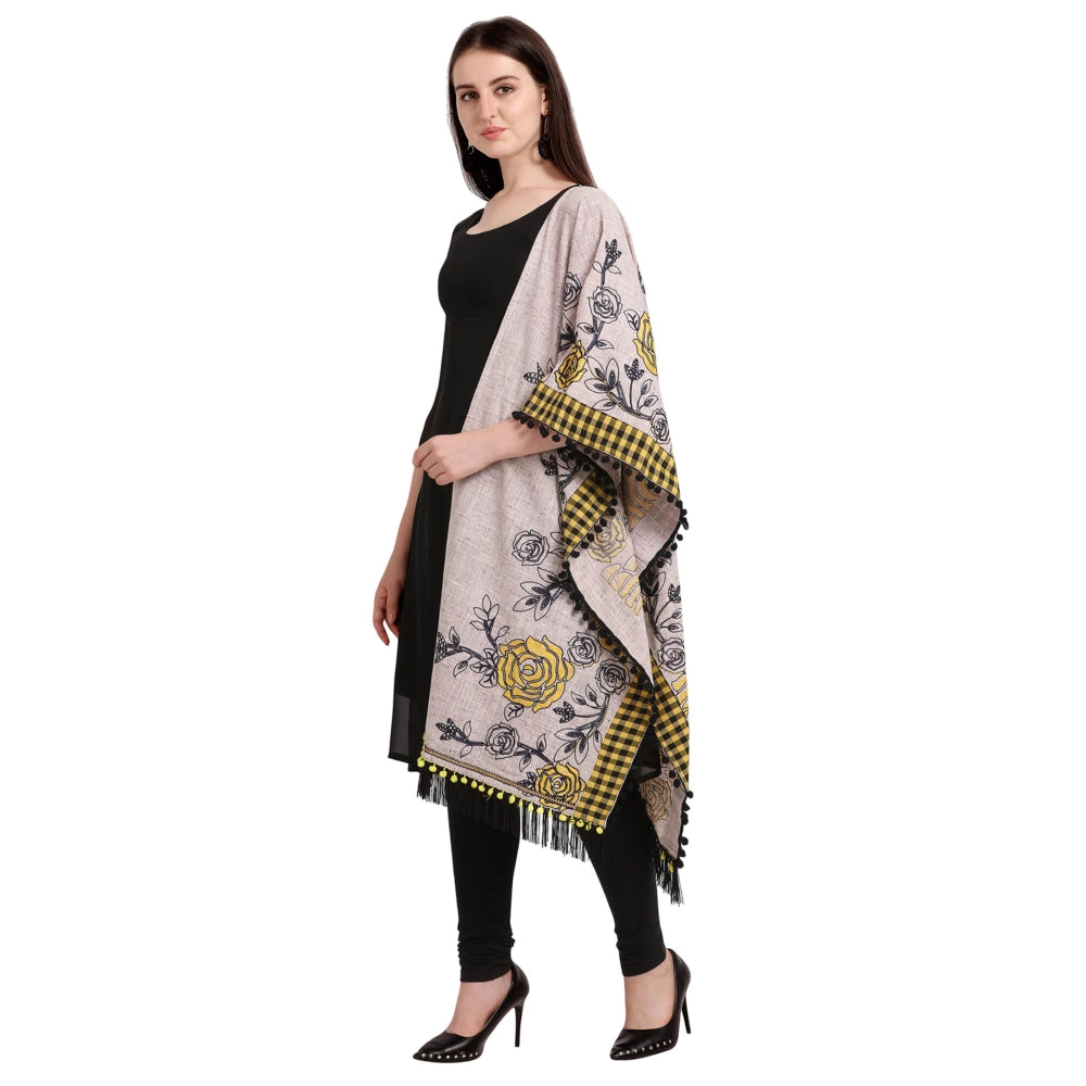 Generic Women's Cotton Embroidered Dupatta (Gray, Length: 1.5 to 2 Mtr)