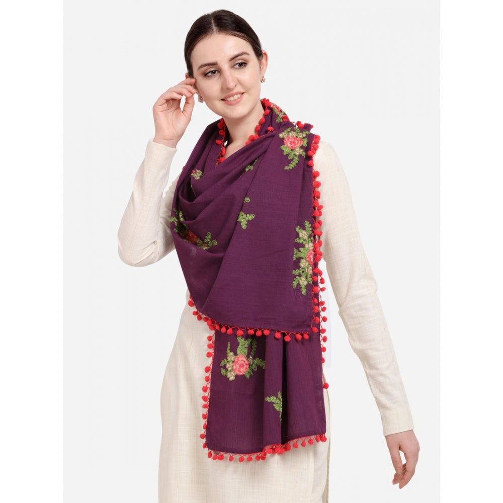 Generic Women's Cotton Embroidered Dupatta (Purple, Length: 0.5 to 1 Mtr)