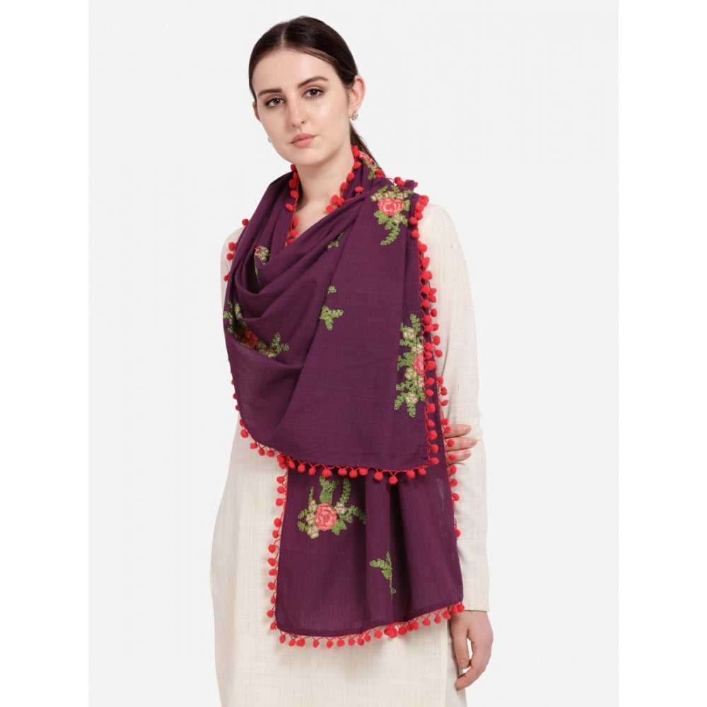 Generic Women's Cotton Embroidered Dupatta (Purple, Length: 0.5 to 1 Mtr)