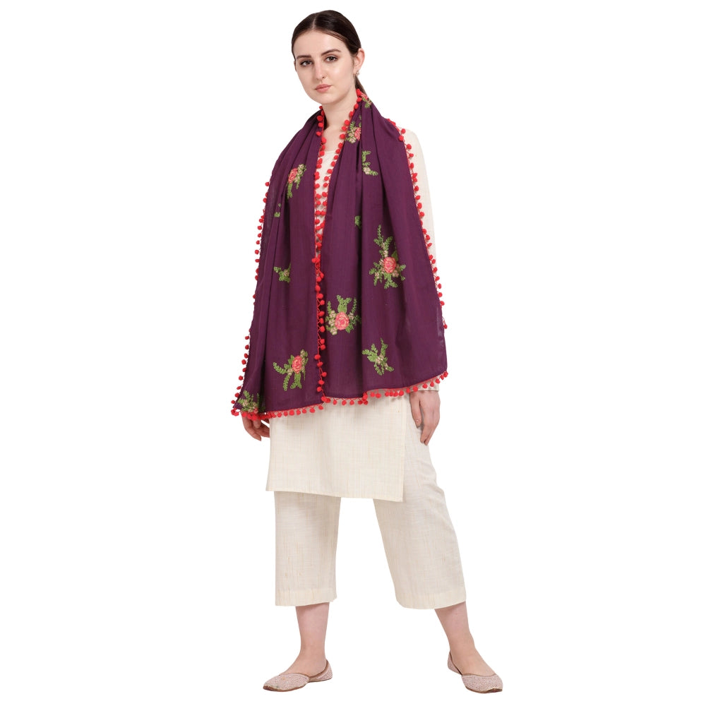 Generic Women's Cotton Embroidered Dupatta (Purple, Length: 0.5 to 1 Mtr)