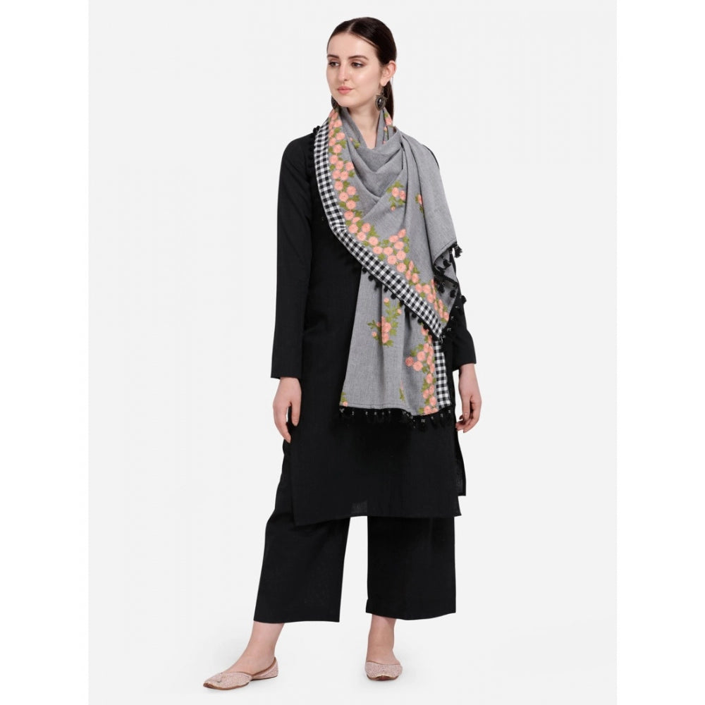 Generic Women's Cotton Embroidered Dupatta (Gray, Length: 0.5 to 1 Mtr)