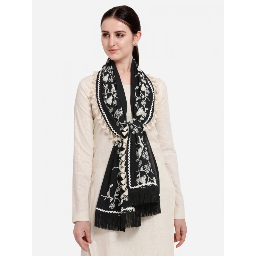 Generic Women's Cotton Embroidered Dupatta (Black, Length: 0.5 to 1 Mtr)