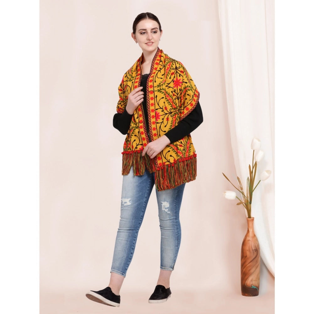 Generic Women's Cotton Embroidered Muffler (Mustard, Length: 0.5 to 1 Mtr)
