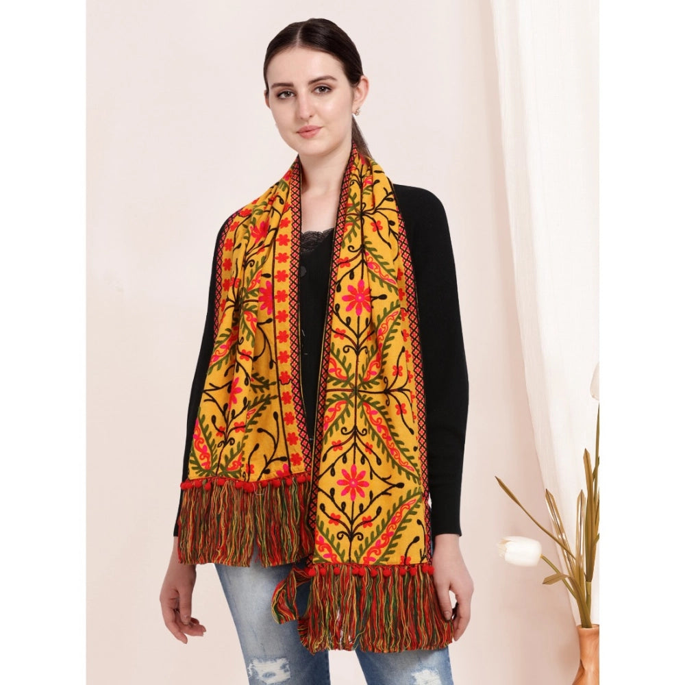 Generic Women's Cotton Embroidered Muffler (Mustard, Length: 0.5 to 1 Mtr)