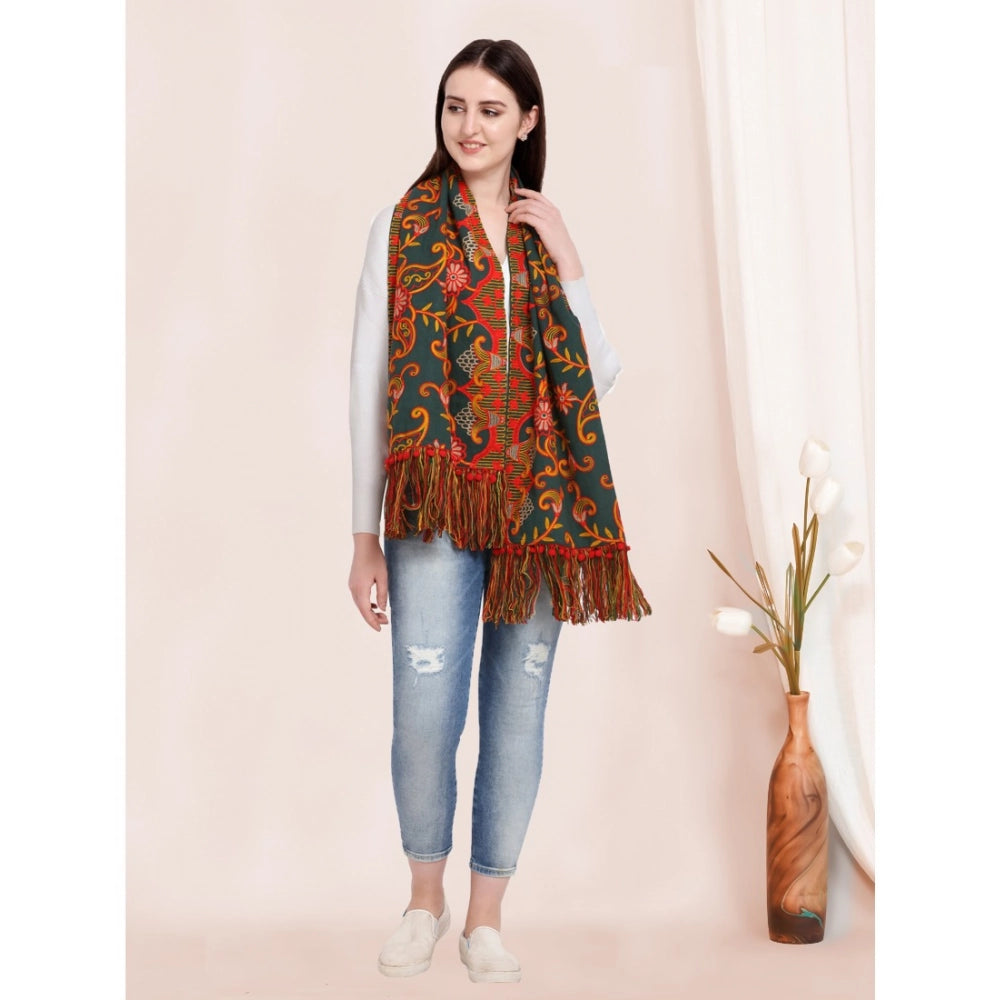Generic Women's Cotton Embroidered Muffler (Green, Length: 0.5 to 1 Mtr)