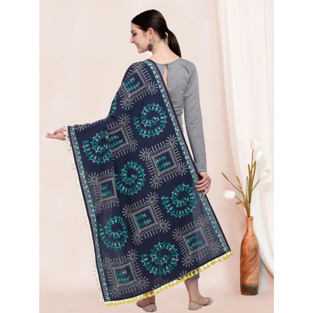 Generic Women's Cotton Embroidered Dupatta (Navyblue, Length: 0.5 to 1 Mtr)