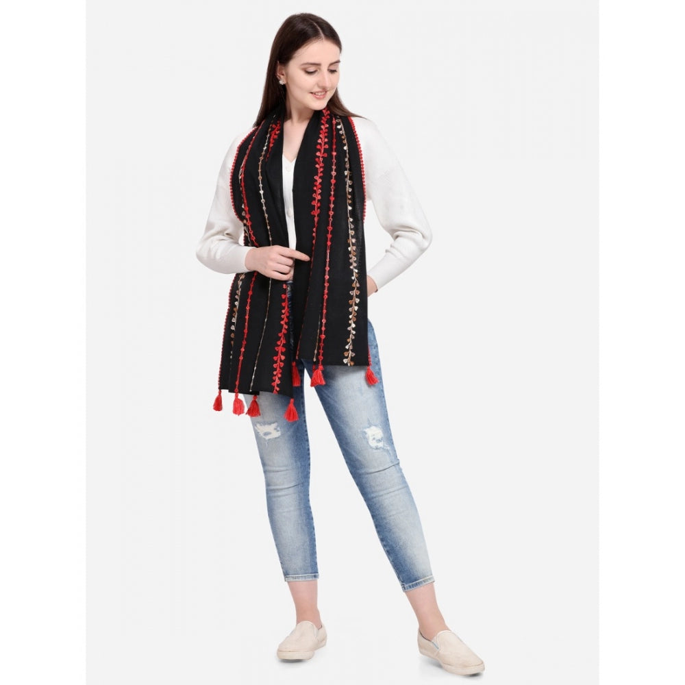 Generic Women's Cotton Opaque Stole (Black , Length: 1.5 to 2 Mtr)