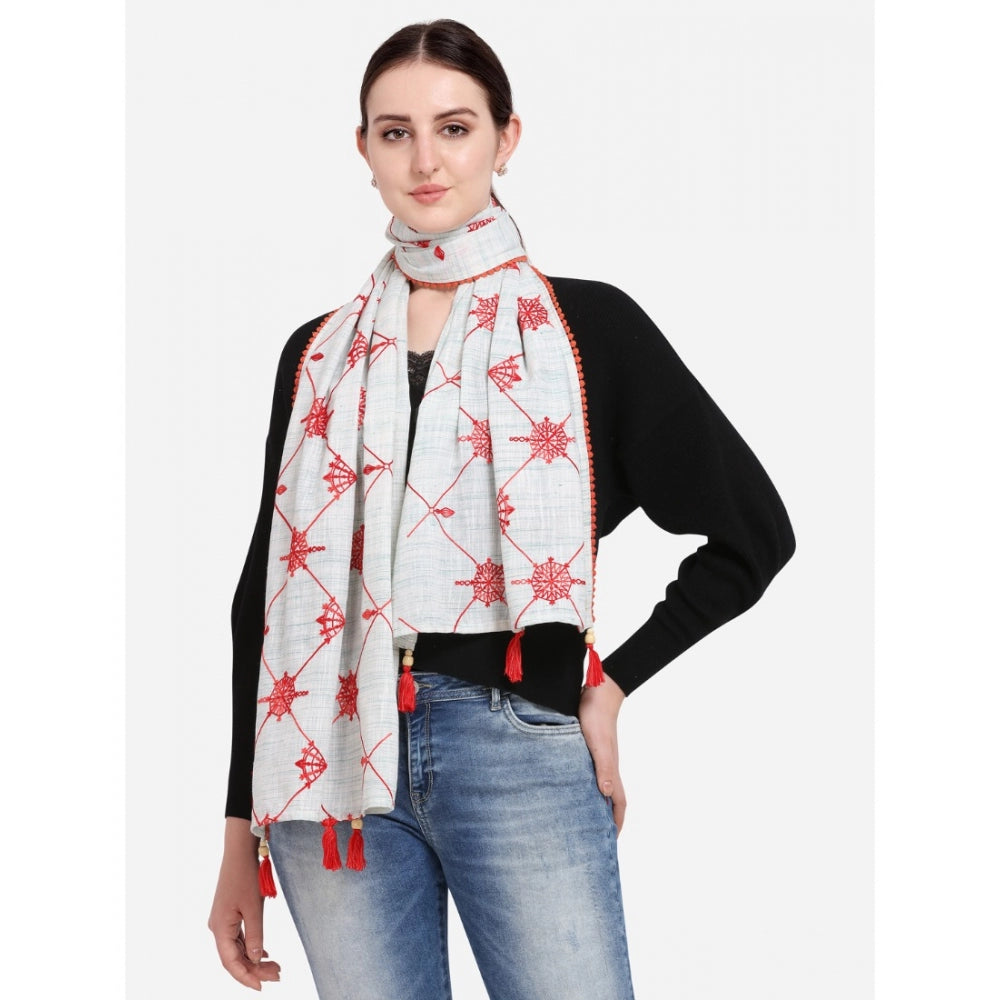 Generic Women's Cotton Opaque Stole (White, Length: 1.5 to 2 Mtr)