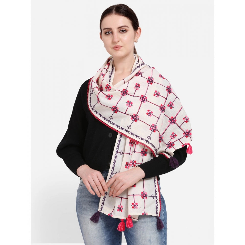 Generic Women's Cotton Opaque Stole (White, Length: 1.5 to 2 Mtr)