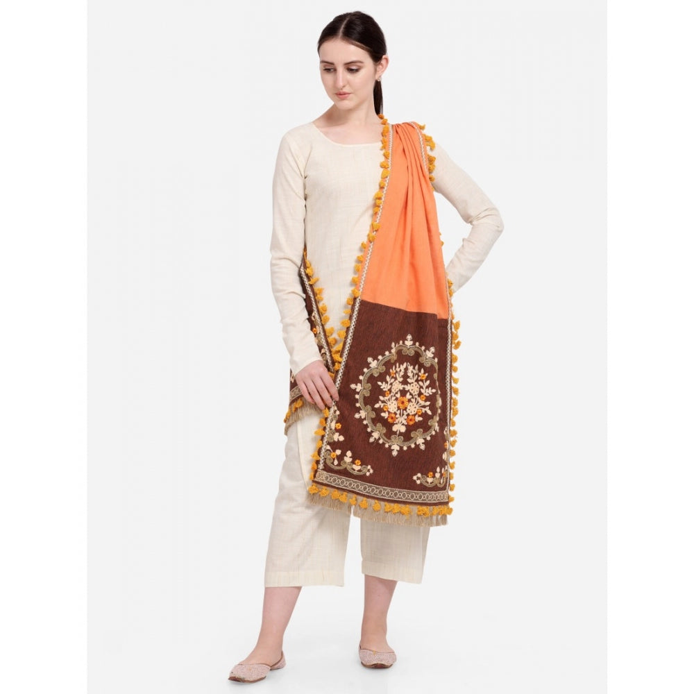 Generic Women's Cotton Embroidered Dupatta (Peach, Length: 1.5 to 2 Mtr)