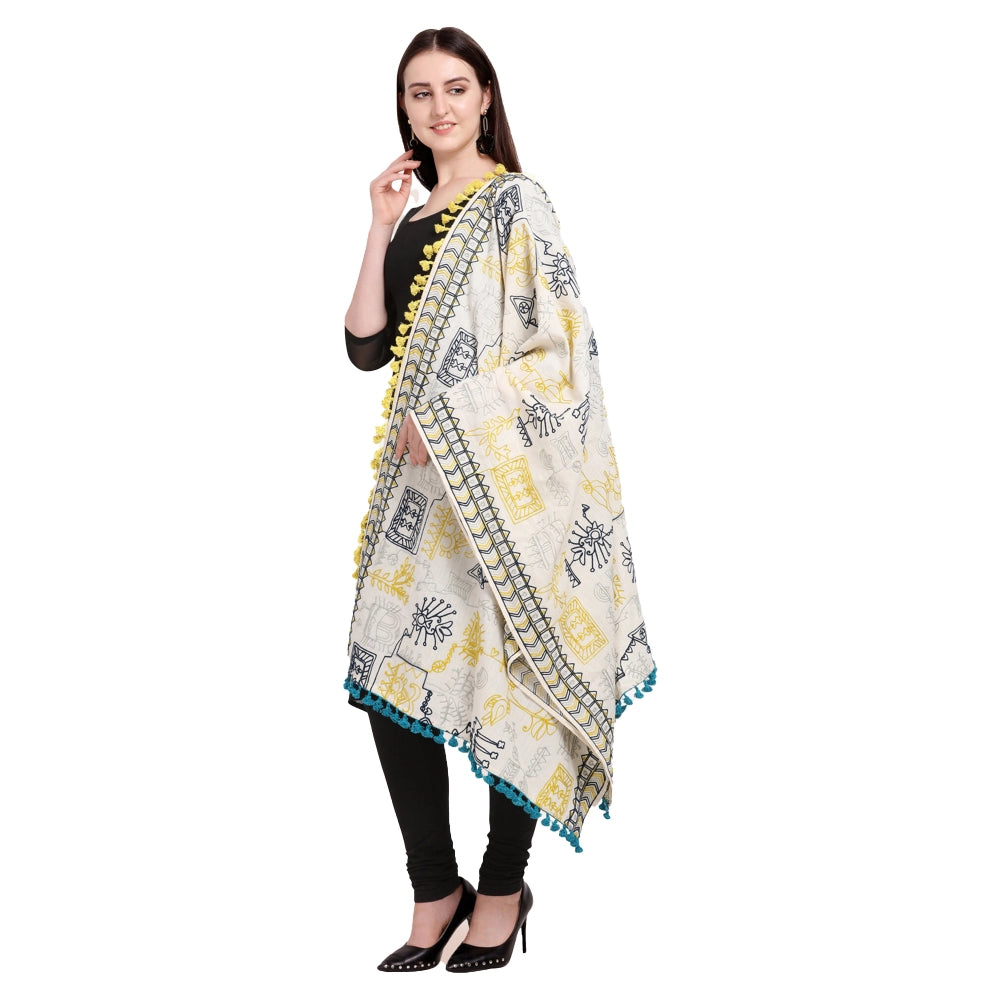 Generic Women's Cotton Embroidered Dupatta (Off White, Length: 0.5 to 1 Mtr)