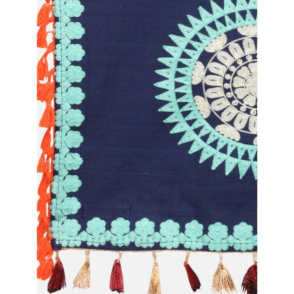 Generic Women's Cotton Embroidered Dupatta (Navyblue, Length: 0.5 to 1 Mtr)