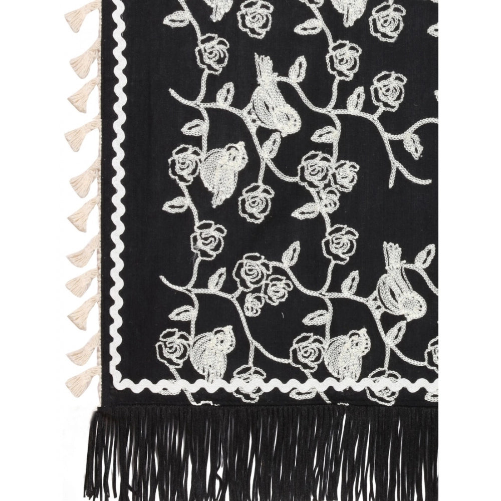 Generic Women's Cotton Embroidered Dupatta (Black, Length: 0.5 to 1 Mtr)