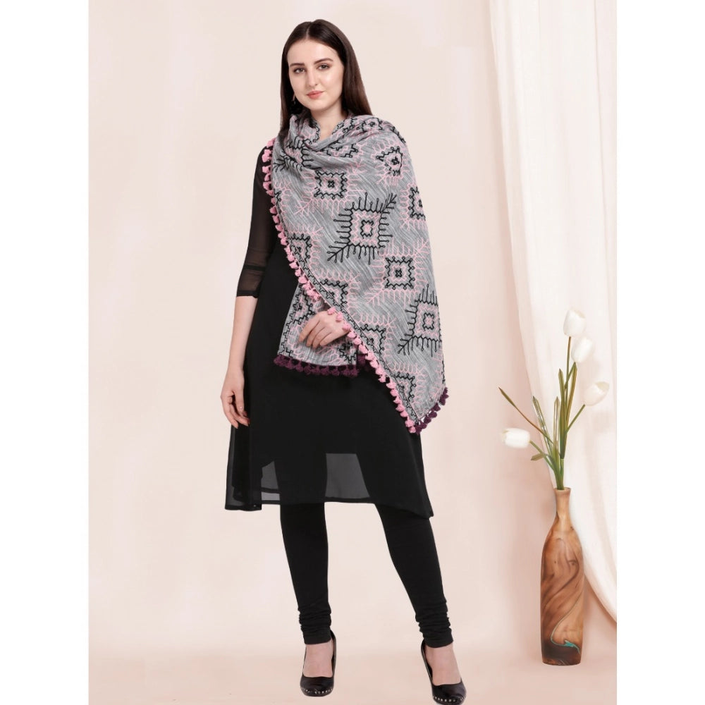 Generic Women's Cotton Embroidered Dupatta (Gray, Length: 0.5 to 1 Mtr)