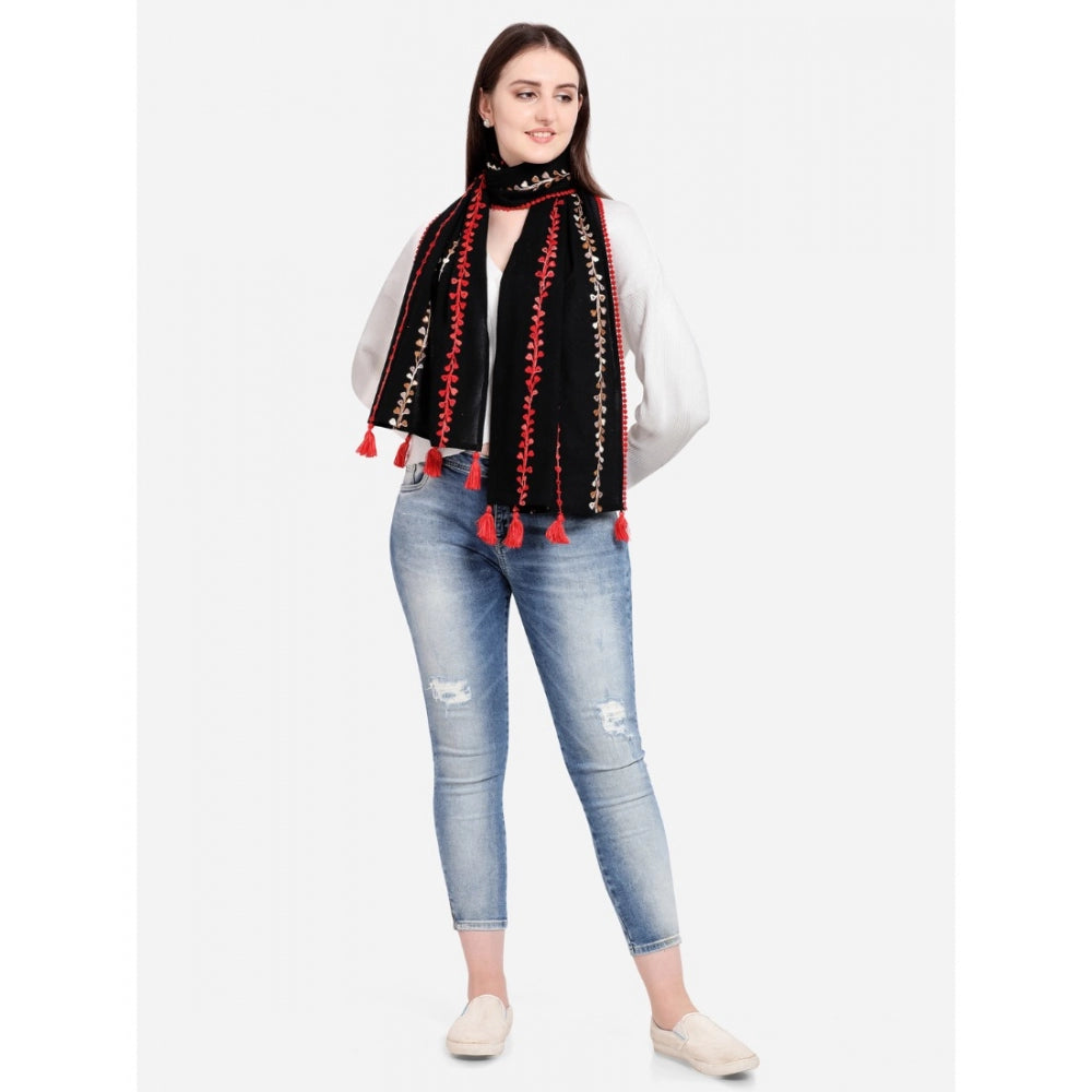 Generic Women's Cotton Opaque Stole (Black , Length: 1.5 to 2 Mtr)