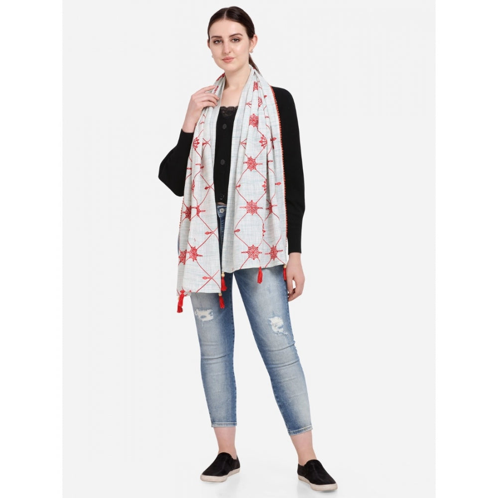 Generic Women's Cotton Opaque Stole (White, Length: 1.5 to 2 Mtr)