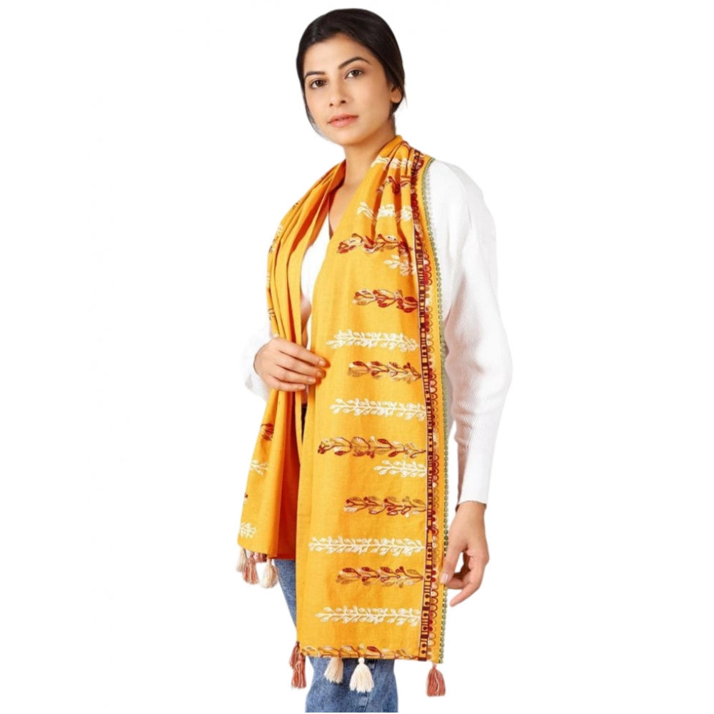 Generic Women's Cotton Opaque Stole (Yellow, Length: 1.5 to 2 Mtr)