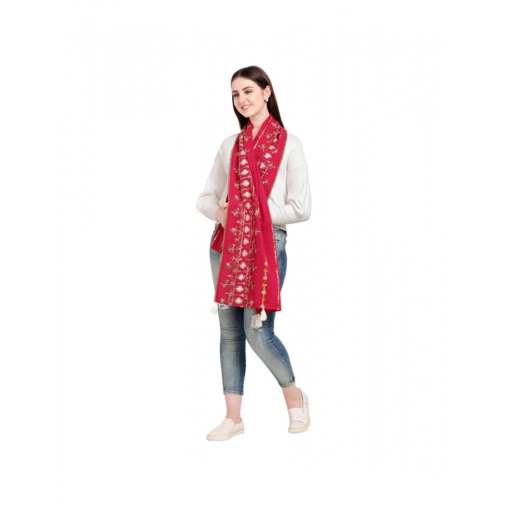 Generic Women's Cotton Opaque Stole (Red, Length: 1.5 to 2 Mtr)