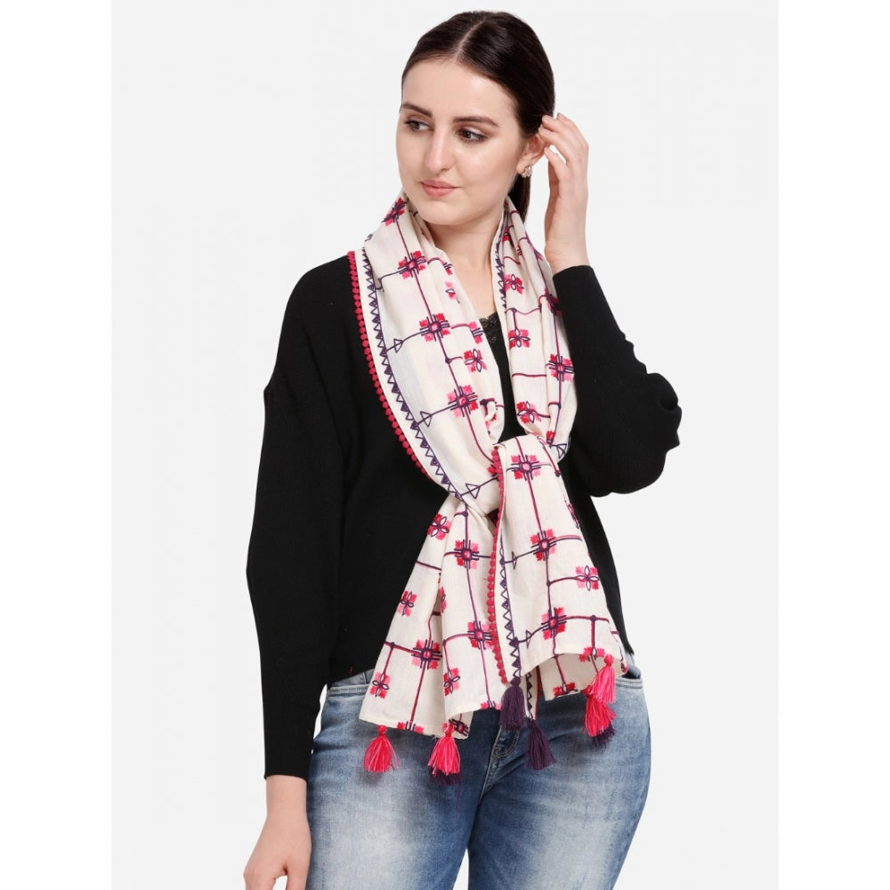 Generic Women's Cotton Opaque Stole (White, Length: 1.5 to 2 Mtr)