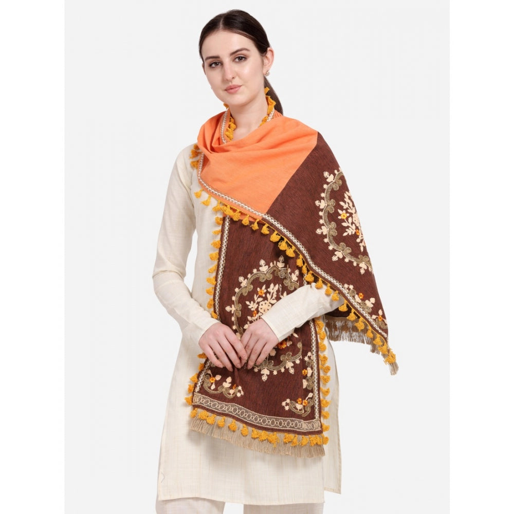 Generic Women's Cotton Embroidered Dupatta (Peach, Length: 1.5 to 2 Mtr)