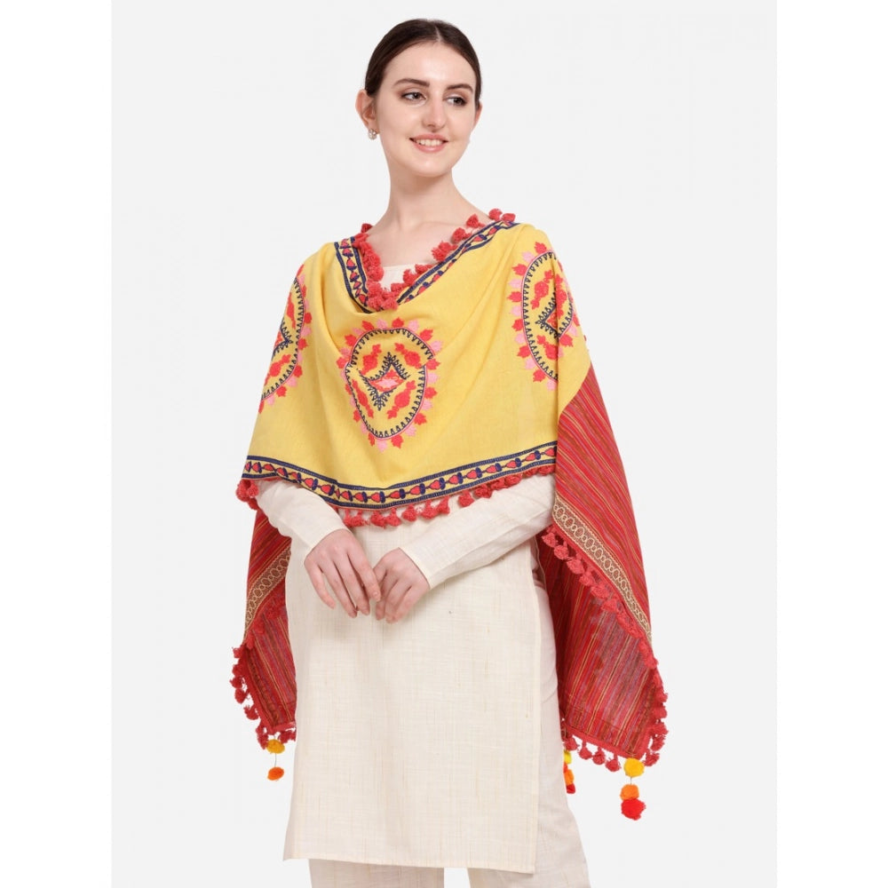 Generic Women's Cotton Embroidered Dupatta (Yellow, Length: 1.5 to 2 Mtr)