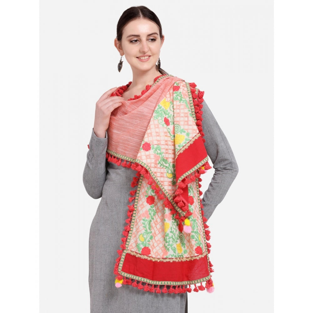 Generic Women's Cotton Embroidered Dupatta (Peach, Length: 1.5 to 2 Mtr)