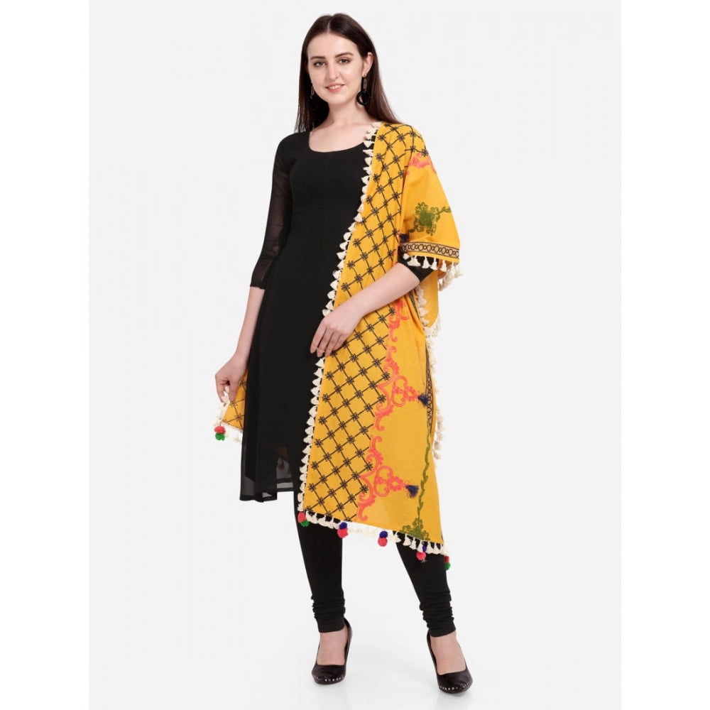Generic Women's Cotton Embroidered Dupatta (Mustuard, Length: 1.5 to 2 Mtr)